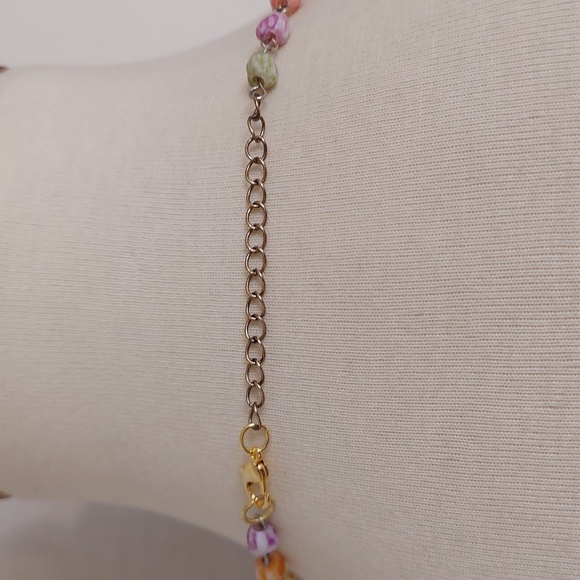 Vintage Multicolor Beaded Gold Chain Necklace - Picture 6 of 7